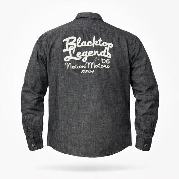 Blacktop Legends Parish Nation Men’s Black Denim Button Up Shirt Patches…​​ - Picture 2 of 13